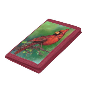 Portefeuille À 3 Volets Belle peinture d'oiseaux du Cardinal rouge du Nord