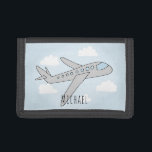 Portefeuille À 3 Volets Boy's Blue Airplane Travel Design avec nom<br><div class="desc">Ce modèle de porte-monnaie d'avion à thème de transport est composé d'un avion de gribouillage dessiné à la main avec un arrière - plan de ciel bleu et de nuages, et peut être personnalisé avec le nom de votre garçon. Parfait pour un avion et un enfant passionné de voyages !...</div>
