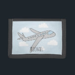 Portefeuille À 3 Volets Boy's Blue Airplane Travel Design avec nom<br><div class="desc">Ce modèle de porte-monnaie d'avion à thème de transport est composé d'un avion de gribouillage dessiné à la main avec un arrière - plan de ciel bleu et de nuages, et peut être personnalisé avec le nom de votre garçon. Parfait pour un avion et un enfant passionné de voyages !...</div>