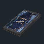 Portefeuille À 3 Volets Chic Marine Blue Gold Agate Geode Feminine Monogra<br><div class="desc">Glam Moderne Marine Bleu Parties scintillant or étincelant Agate Géode pierre Élégante Feminine Monogramme Nom du script Effaser</div>