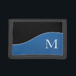 Portefeuille À 3 Volets Courbes modernes Sportif Personnalisé<br><div class="desc">Ce design moderne en noir et bleu avec une fine bande blanche est simple et sportif. Prêt à personnaliser avec votre monogramme ou nom,  ou vous pouvez supprimer le monogramme si vous préférez l'article sans.</div>