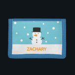 Portefeuille À 3 Volets Cute Snowman Kids Personalized Wallet<br><div class="desc">Kids wallet with illustration of cute snowman with carrot nose and black top hat and a winter snow background. Personalize with kids name.</div>
