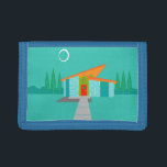 Portefeuille À 3 Volets Espace Age Cartoon Maison TriFold Porte-Cartoon en<br><div class="desc">Ce Porte-Cartoon Space Age TriFold Nylon Wallet est un rêve d’amoureux rétro devenu réalité. Le design minimaliste de l'art est composé d'une maison en pierre d'aqua avec de grandes fenêtres bleu paon. Accroché à l'atome, incliné, le toit orange, un luminaire en Spoutnik jaune illumine la porte d'entrée. La porte d'entrée...</div>