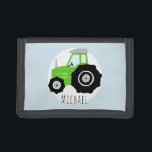 Portefeuille À 3 Volets Garçons Joli tracteur de ferme verte avec nom Enfa<br><div class="desc">Ce design cool et mignon présente un dessin animé sur le tracteur vert de la ferme et peut être personnalisé avec le nom de votre garçon. Parfait comme un jeune fermier ou le premier porte-monnaie d'un amateur de tracteur! Consultez notre magasin pour d'autres modèles uniques.</div>