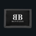 Portefeuille À 3 Volets Initiales de nom inversé monogramme personnalisé n<br><div class="desc">Nom inversé initiales monogramme personnalisé noir Portefeuille triplé noir. Une idée cadeau personnalisée pour les hommes,  les femmes et les enfants. Design modèle élégant.</div>