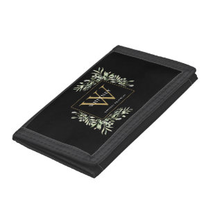 Portefeuille À 3 Volets Monogramme d'or noir Élégant vert moderne
