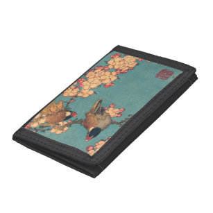 Portefeuille À 3 Volets Oiseaux Fleurs Hokusai Art Japonais