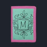 Portefeuille À 3 Volets Porte-monnaie pour enfants personnalisés avec mono<br><div class="desc">Porte-monnaie pour enfants personnalisée avec un monogramme tourbillonnant mignon. Sympa idée cadeau d'anniversaire ou de Noël pour les petites filles. Personnalisable avec le nom ou la lettre monogramme de votre enfant. Faites-en un pour votre petit-enfant,  votre fille,  votre petite-fille,  etc. Design rose fillette coloré avec des tourbillons.</div>