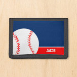 Portefeuille À 3 Volets Red Blue Baseball Nom personnalisé des enfants<br><div class="desc">Ce joli porte-monnaie de baseball fait un grand cadeau pour un petit garçon. Personnalisez facilement ce nom personnalisé !</div>
