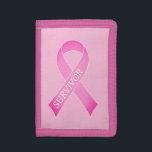 Portefeuille À 3 Volets Résurvivant de la sensibilisation au cancer du sei<br><div class="desc">Un ruban rose survivant de la conscience du cancer du sein Tripli Wallet. Conception personnalisée du logo. Ajoutez votre propre texte de support personnalisé,  citation guerrière ou nom de survivant.</div>