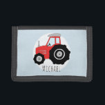 Portefeuille À 3 Volets Tracteur à griffes rouges de la ferme avec nom<br><div class="desc">Ce design cool fait partie d'une collection de mignons doodles de transport pour les vêtements et accessoires de bébé garçon et fille. Ce dessin est composé d'un tracteur de ferme rouge dessiné à la main et peut être personnalisé avec le nom de votre garçon. Idéal pour un jeune paysan ou...</div>