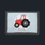 Portefeuille À 3 Volets Tracteur à griffes rouges de la ferme avec nom<br><div class="desc">Ce design cool fait partie d'une collection de mignons doodles de transport pour les vêtements et accessoires de bébé garçon et fille. Ce dessin est composé d'un tracteur de ferme rouge dessiné à la main et peut être personnalisé avec le nom de votre garçon. Idéal pour un jeune paysan ou...</div>