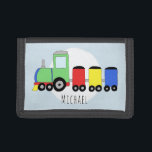 Portefeuille À 3 Volets Train de locomotives à doodle coloré du garçon ave<br><div class="desc">Ce design cool fait partie d'une collection de mignons doodles de transport pour les vêtements et accessoires de bébé garçon et fille. Ce design est composé d'un train de locomotives coloré dessiné à la main et peut être personnalisé avec le nom de votre garçon. Parfait pour un cadeau d'anniversaire pour...</div>