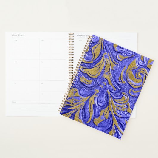 Portefeuille en cuir Texture Bleu Embossé Planner (Devant avec enveloppe)