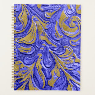Portefeuille en cuir Texture Bleu Embossé Planner