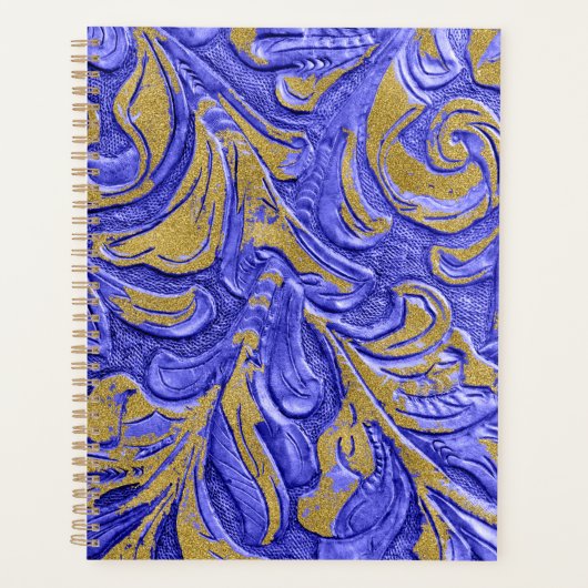 Portefeuille en cuir Texture Bleu Embossé Planner (Devant)