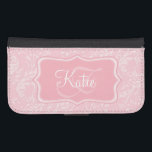 Portefeuille moderne d'aileron de cellules de rose<br><div class="desc">La damassé moderne élégante de fleur sauvage a modelé la caisse graphique de portefeuille d'aileron de téléphone portable. Customisez avec votre nom et un monogramme initial,  lit actuellement le motif et la conception de Katie F. Original par Sarah Trett.</div>