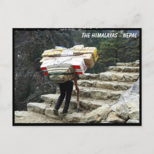 Porter met lading, spoor in de Himalaya - Nepal Br Briefkaart