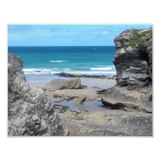 Porth Beach Newquay Cornwall foto Foto Afdruk (Voorkant)