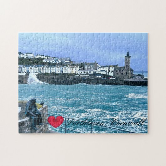 Porthleven Clocktower + Wachten op visvangst Legpuzzel (Horizontaal)