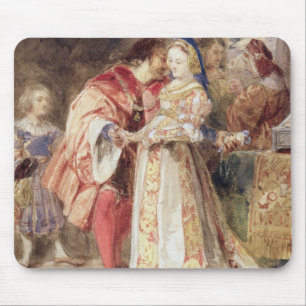 Portia en Bassanio, c.1826 (m/c, bruine inkt, carr Muismat