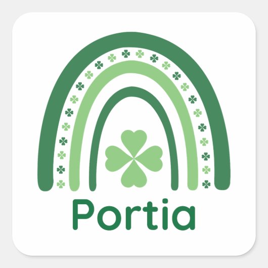 Portia Name Clover Boho Rainbow Vierkante Sticker (Voorkant)