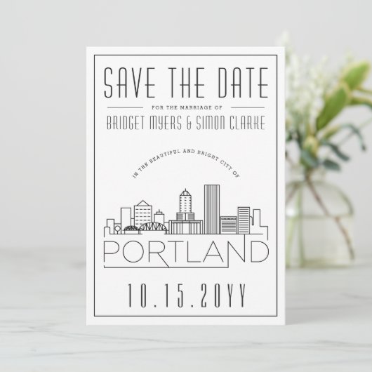 Portland bruiloft | Gestileerde skyline De datum o Kaart (Staand voorkant)