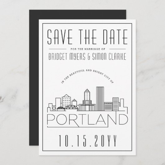 Portland bruiloft | Gestileerde skyline De datum o Kaart (Voorkant / Achterkant)