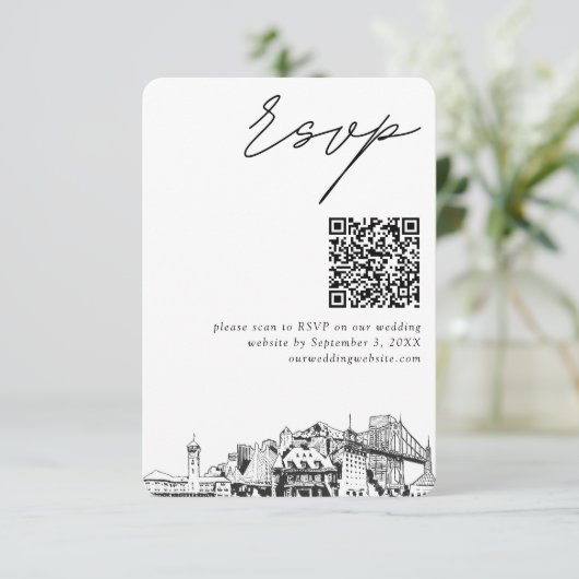 Portland Bruiloft RSVP QR Code Klein Informatiekaartje (Staand voorkant)