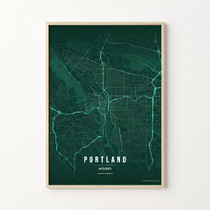 Portland Emerald Kaart Print Oregon Wanddecoratie