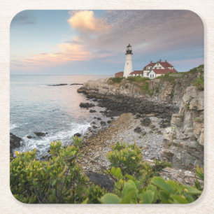 Portland Head Light Kaapse Elizabeth, ME Vierkante Kartonnen Onderzetter
