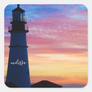 Portland Head Light Sunrise Maine Lighthouse Vierkante Sticker