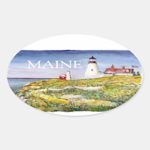 Portland Head Lighthouse Maine Waterverf Painting Ovale Sticker