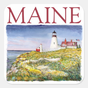 Portland Head Lighthouse Maine Waterverf Painting Vierkante Sticker