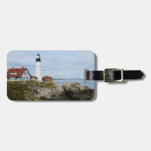 Portland Headlight-vuurtoren op rotsachtige kust Bagagelabel