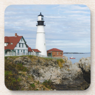 Portland Headlight-vuurtoren op rotsachtige kust Bier Onderzetter