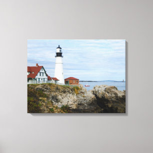 Portland Headlight vuurtoren op rotsachtige kust Canvas Afdruk