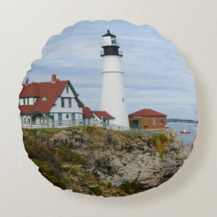 Portland Headlight-vuurtoren op rotsachtige kust Rond Kussen