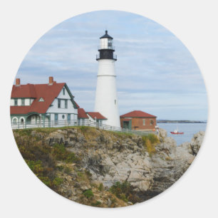 Portland Headlight-vuurtoren op rotsachtige kust Ronde Sticker