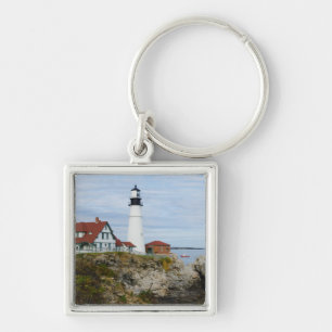 Portland Headlight-vuurtoren op rotsachtige kust Sleutelhanger
