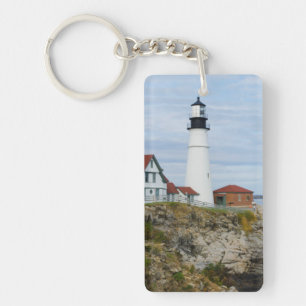 Portland Headlight-vuurtoren op rotsachtige kust Sleutelhanger