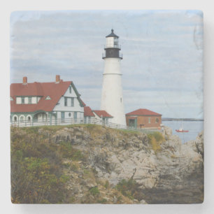 Portland Headlight-vuurtoren op rotsachtige kust Stenen Onderzetter