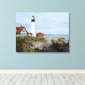 Portland Headlight vuurtoren op rotswal Canvas Afdruk (Insitu (Houten vloer))
