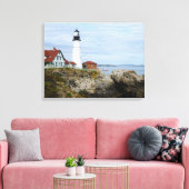 Portland Headlight vuurtoren op rotswal Canvas Afdruk (Insitu (Woonkamer))