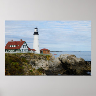 Portland Headlight vuurtoren op rotswal Poster