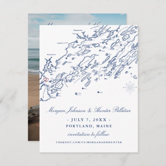 Portland Maine Bewaar de datum Save The Date (Voorkant / Achterkant)