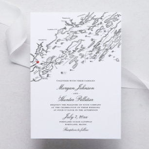 Portland Maine Elegant noir et blanc Mariage carte