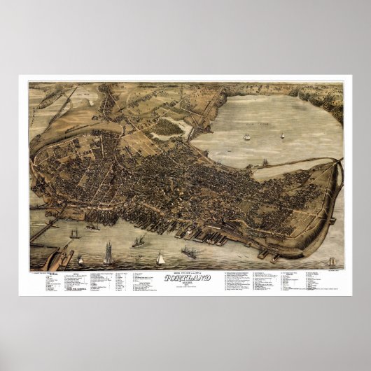 Portland, Maine Panoramic Map - 1876 Poster (Voorkant)