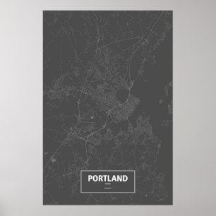 Portland, Maine (wit op zwart) Poster