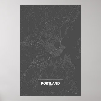 Portland, Maine (wit op zwart) Poster